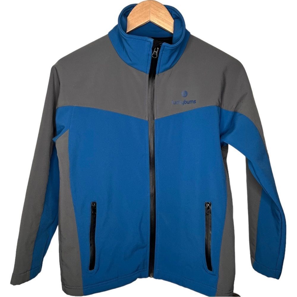 Lucky Bums Kids Soft Shell Blue & Gray Zip Up Winter Ski & Snow Jacket. Medium.